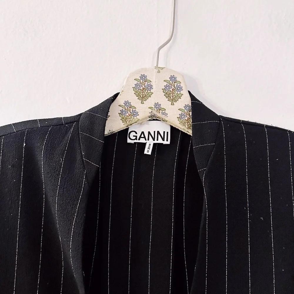 Ganni Heavy Crepe Pinstripes Wrap Mini Dress Black White